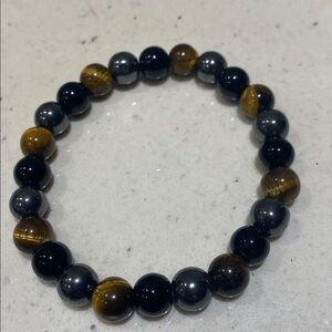 3 stones in bracelet Black obsidian tiger eye & hamatite Beaded Bracelet